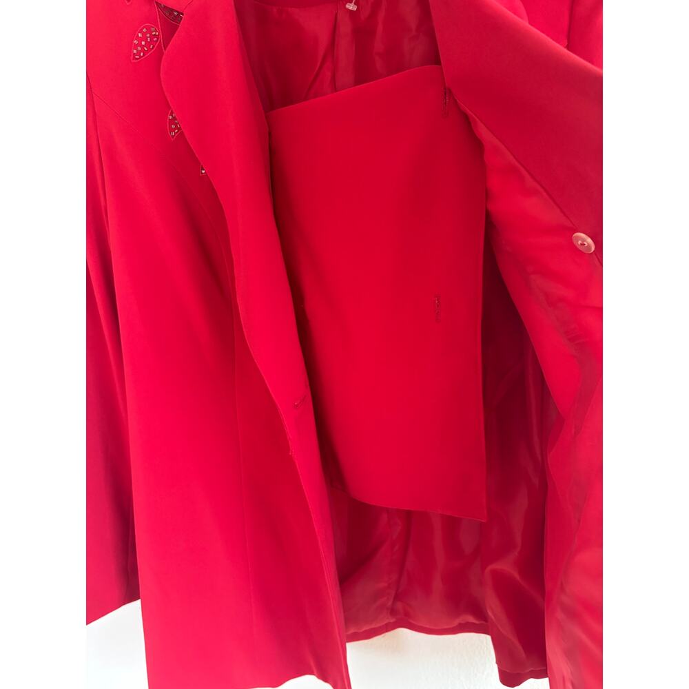 Faith Vintage Red Pant Suit Set Womens Size 14 Beaded Blazer Pants NWT - Picture 10 of 13